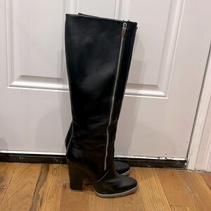 Tall Black Genuine Leather Boots